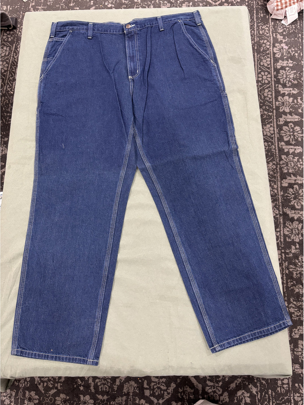 Carhartt Denim Dungaree Pants Size 42x30 Blue Heavy Duty